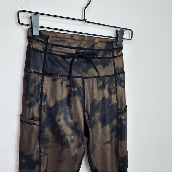 Zyia Bronze Hendrix Legging Metallic Pocket Drawstring Luxe 7/8 Athletic Active - Picture 4 of 7